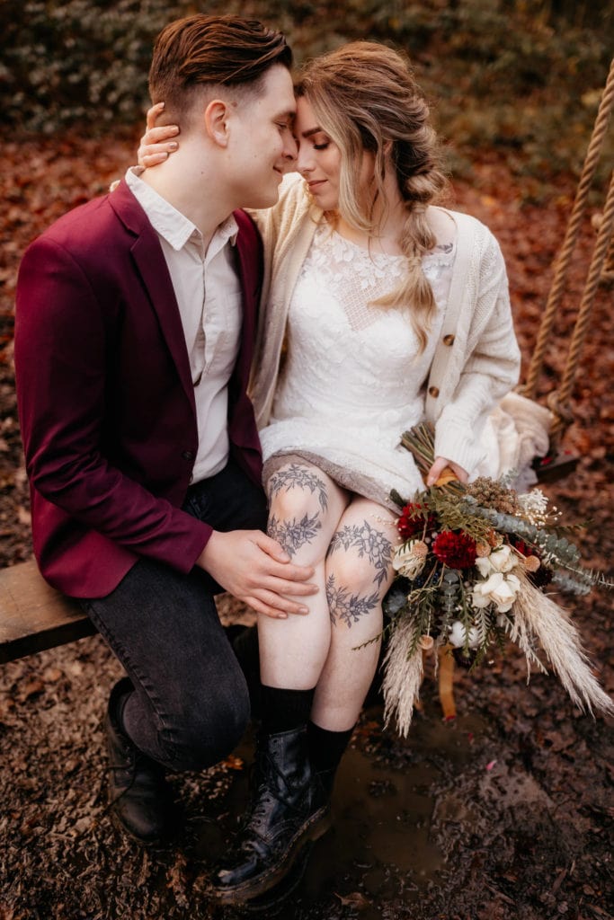 Elopement couple enjoying an intimate woodland elopement