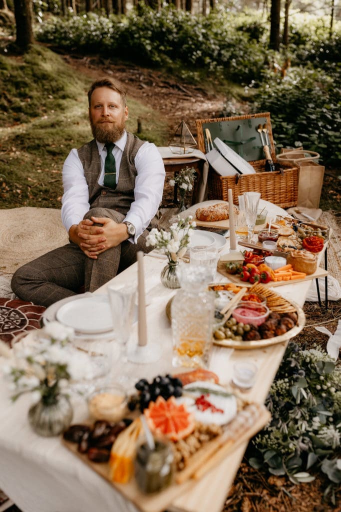 Styled picnic for forest elopement glencoe lochan