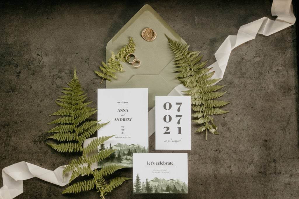 Green and white woodland flat lay 