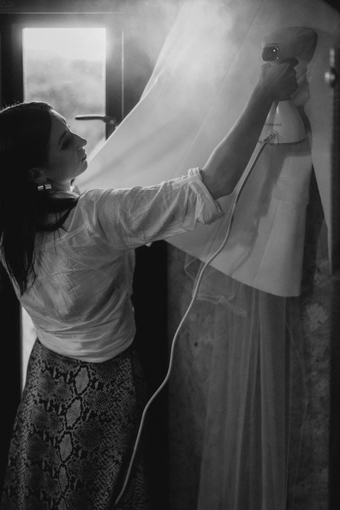 Bride steaming veil