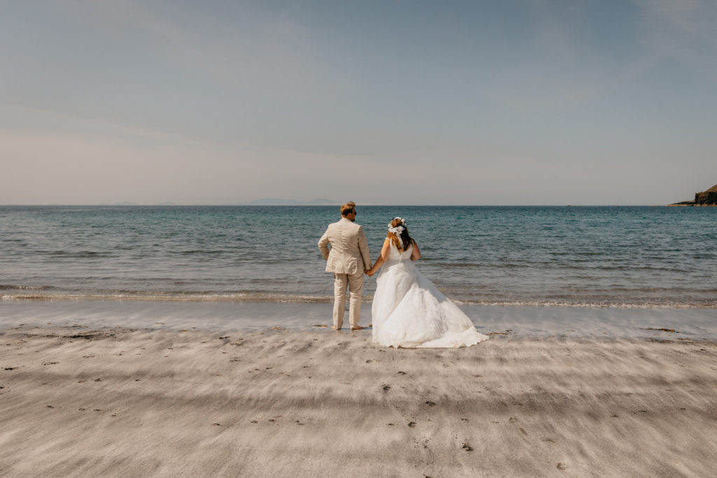bride and groom on Talisker beach