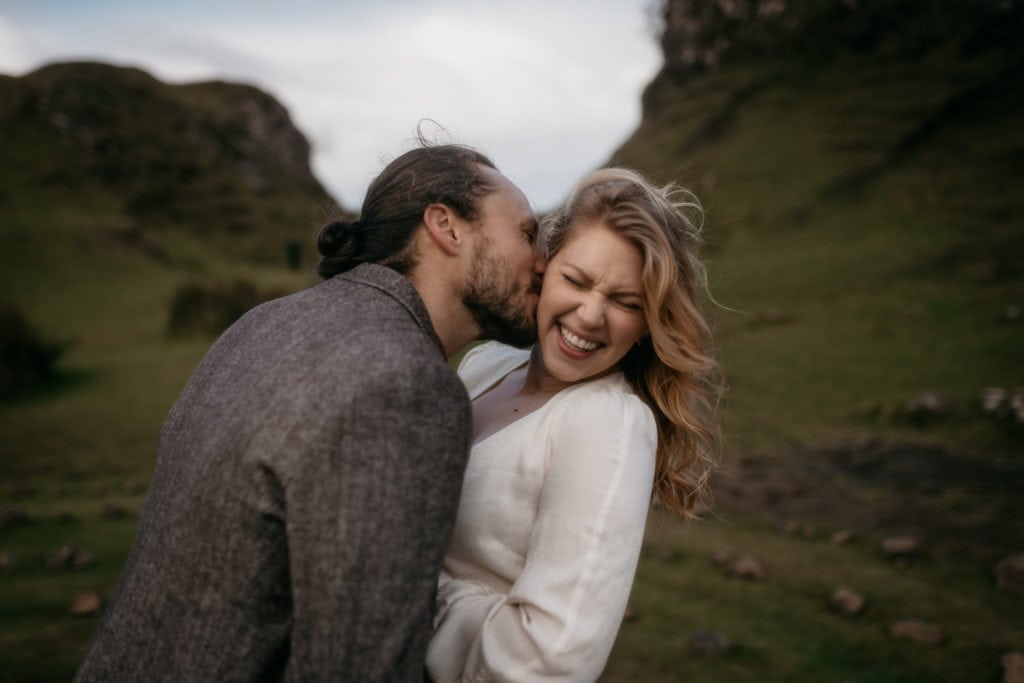 Engaged couple Fairy Glen on Isle of Skye
