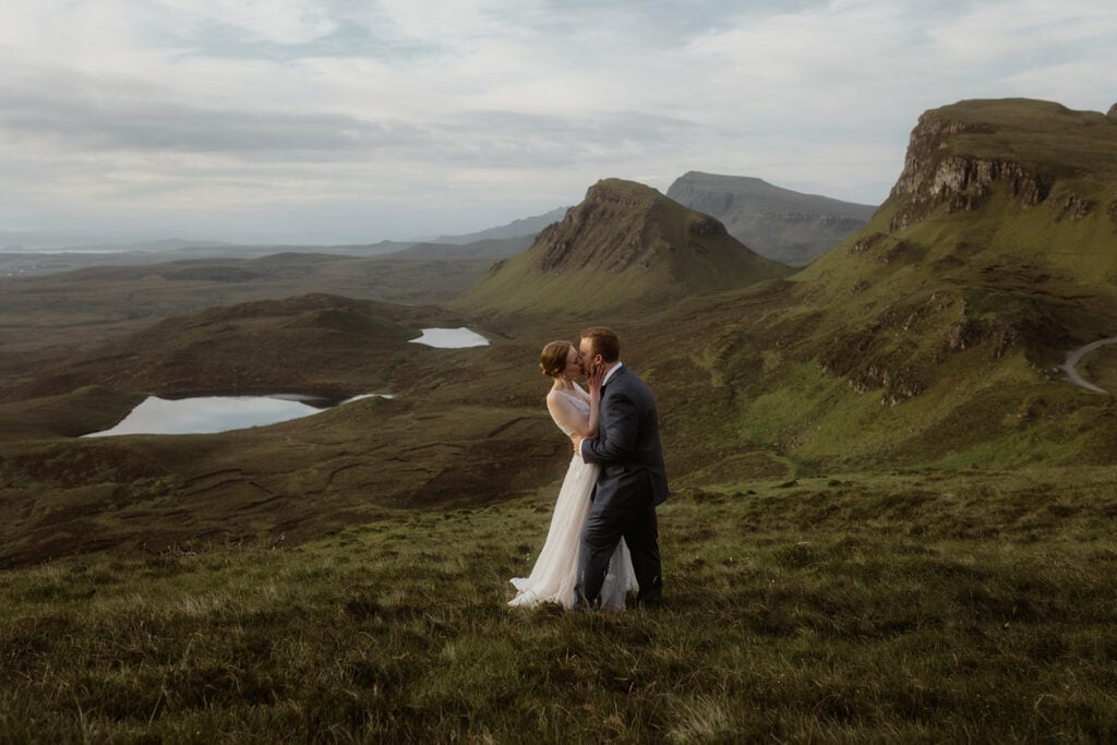Celeste and Doug share a romantic moment in the spectacular landscape of Quiraing, Isle of Skye